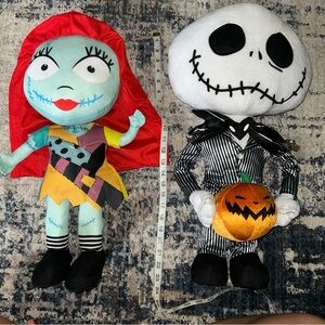 Spooky Plush stand alone Sally and Jack holding pumpkin